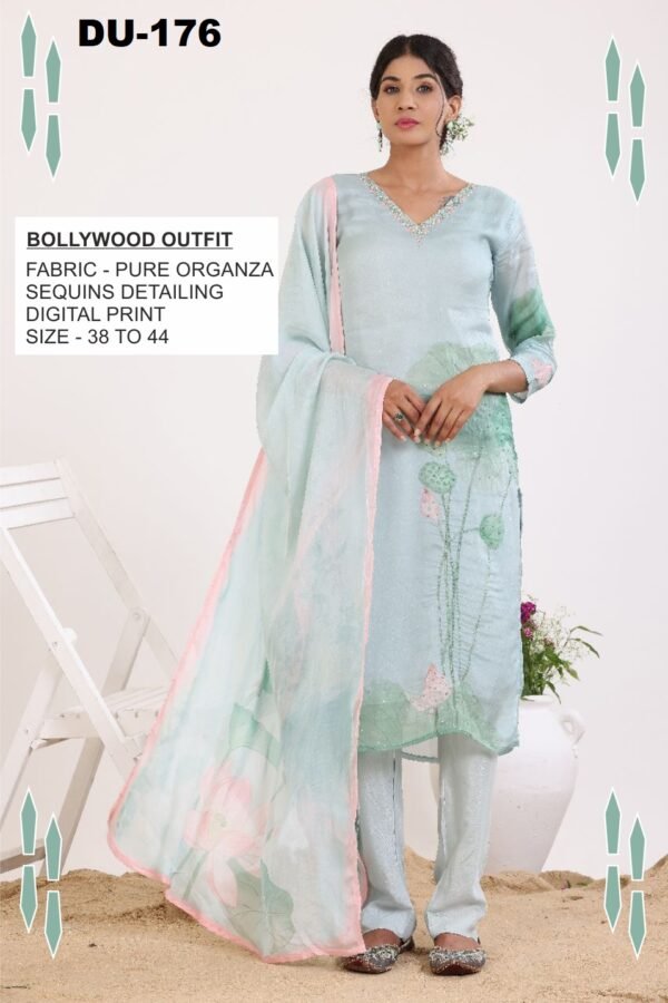 Bollywood-Inspired Organza Outfit with Sequins & Digital Print
