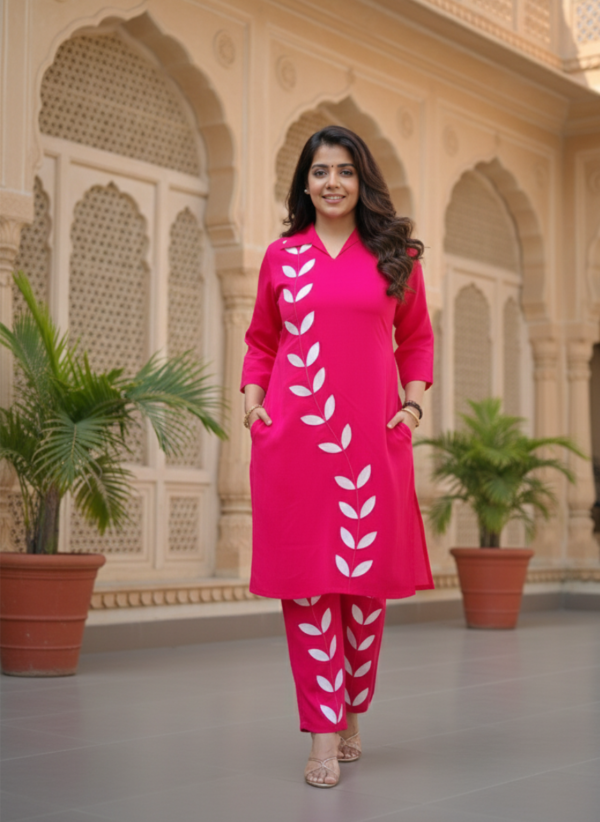 Natural Crepe Co-ord Set with Embroidery and Lining