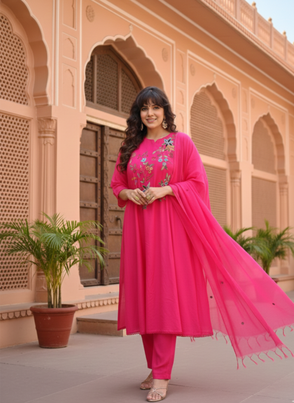 Speciality Kantha Work Mul Chanderi 3PC Suit Set