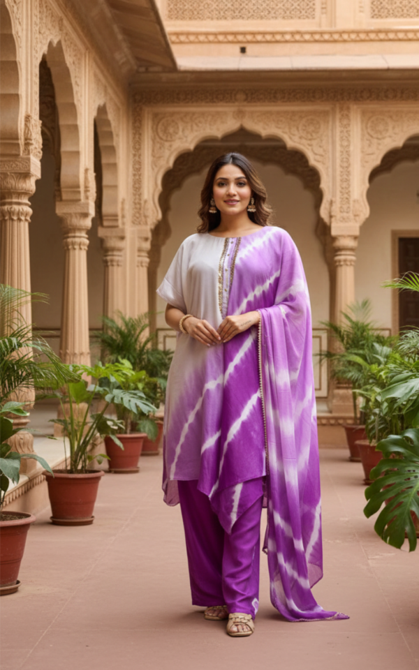 Baggy Fit Pure Chinon 3PC Designer Set with Tie-Dye Print