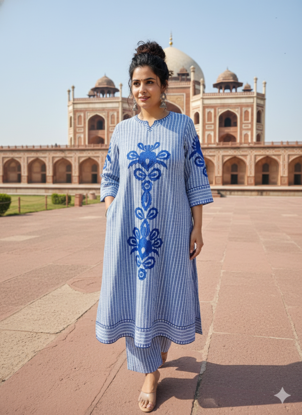 Yarn Dyed Palace Style 2PC Set with Embroidered Yoke & Pockets