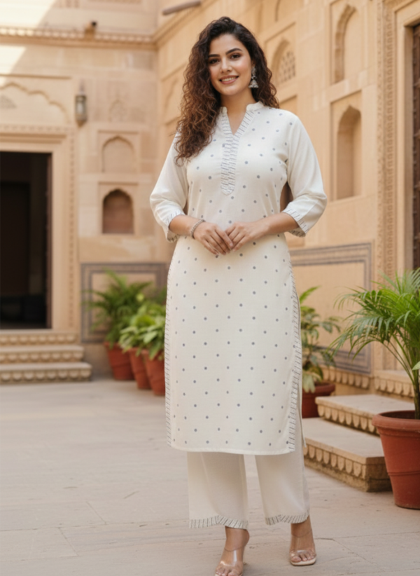 Embroidered Cotton Flex Palazzo Set with Fish Cut Bottoms