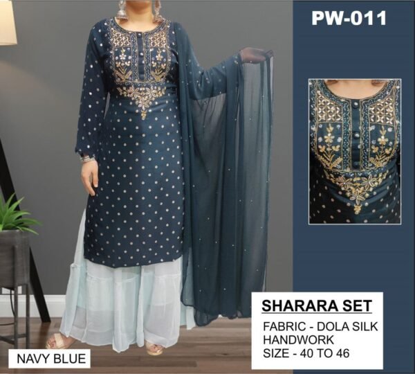 Classic Dola Silk Sharara Set with Handcrafted Details
