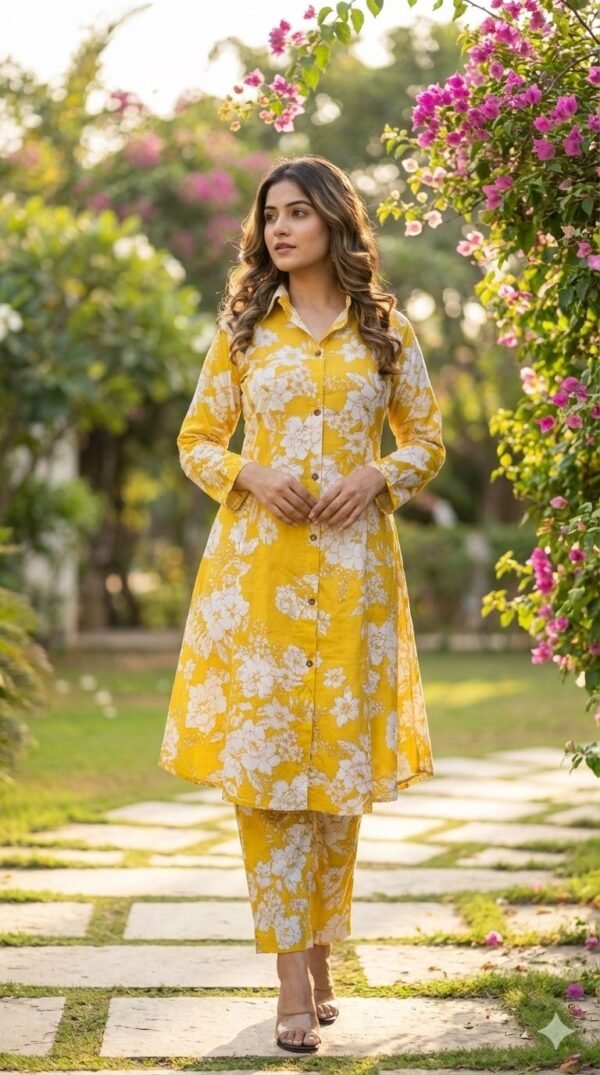 Cotton Co-Ord Set with Collar Style & Princess Cut