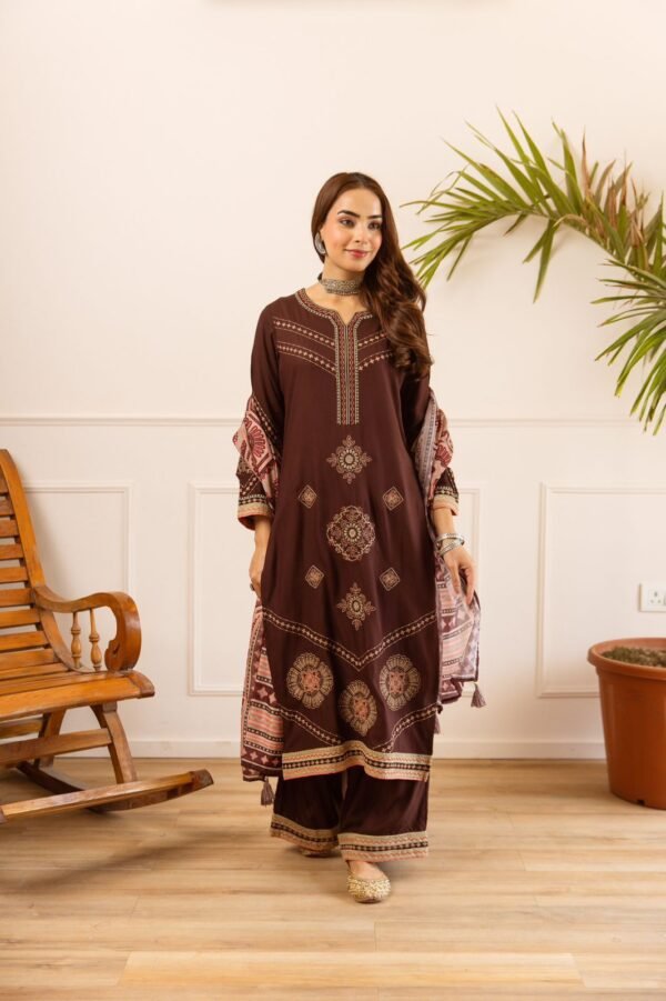 German Rayon 3PC Suit Set with Heavy Embroidery & Digital Dupatta