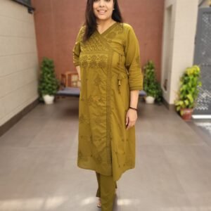 Cotton Chikankari Angrakha 2PC Set with Elegant Embroidery