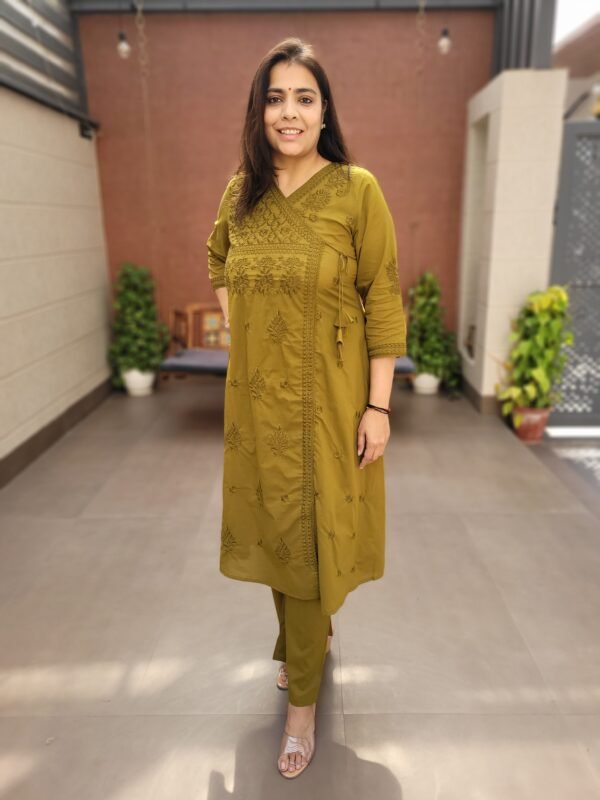 Cotton Chikankari Angrakha 2PC Set with Elegant Embroidery