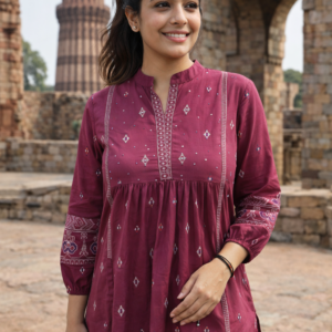 Printed Cotton Tunic with Beadwork