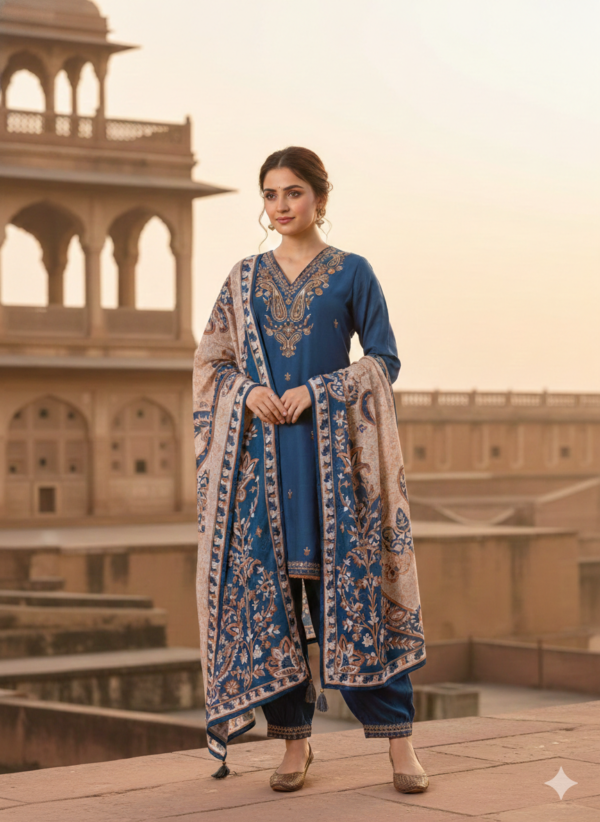 German Rayon Short Kurta Style 3PC Suit Set with Afghani Pants