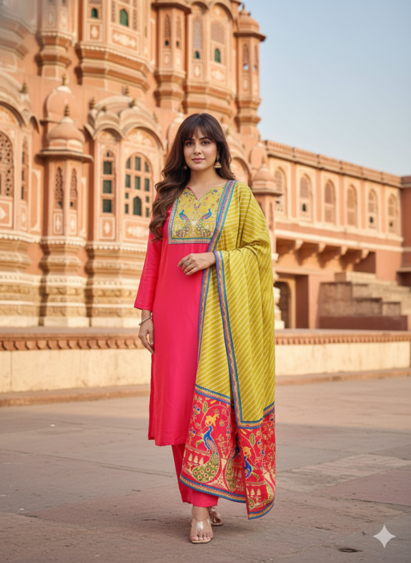 Premium Russian Silk Party Suit with Detailed Handwork