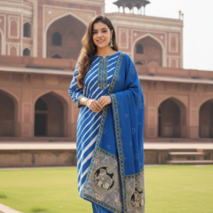 Pure Muslin Leheriya 3PC Suit Set