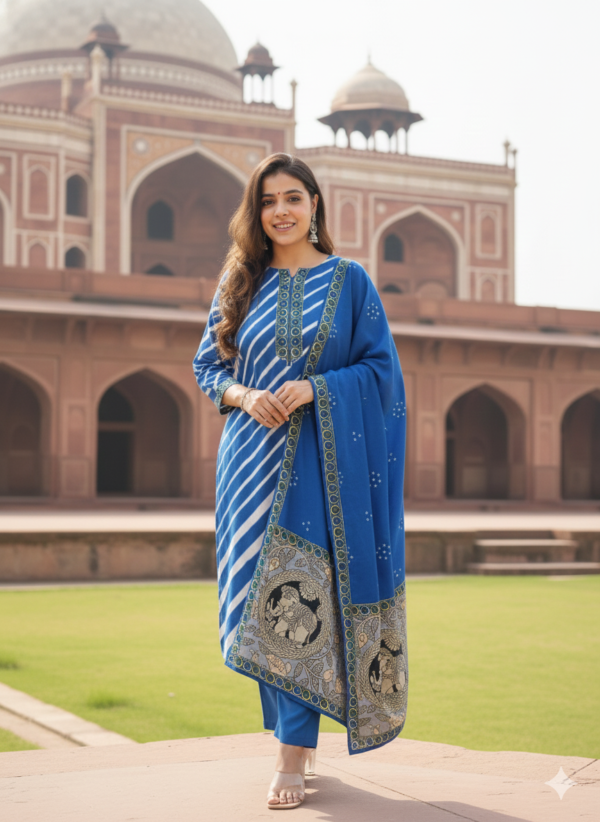 Pure Muslin Leheriya 3PC Suit Set