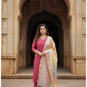 Elegant Mul Chanderi 3PC Suit Set with Zari Detailing