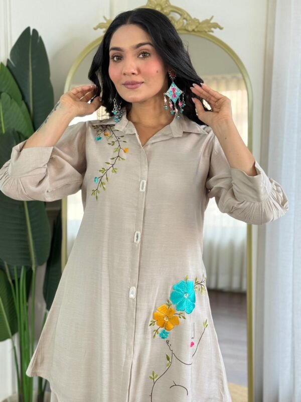 Mul Chanderi Embroidered Co-Ord Set with Hand Khat Work