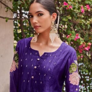 Mul Chanderi Short Kurta 3PC Set