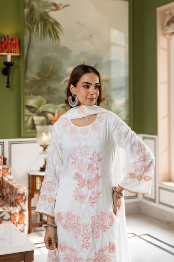 Designer Dobby Cotton 3PC Suit Set with Heavy Embroidery