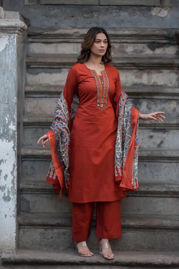 3PC Suit Set with Embroidered Yoke