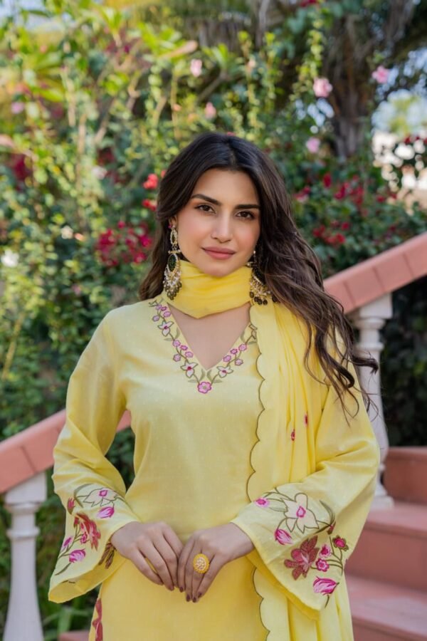 Cotton Dobby Embroidered 3PC Suit Set