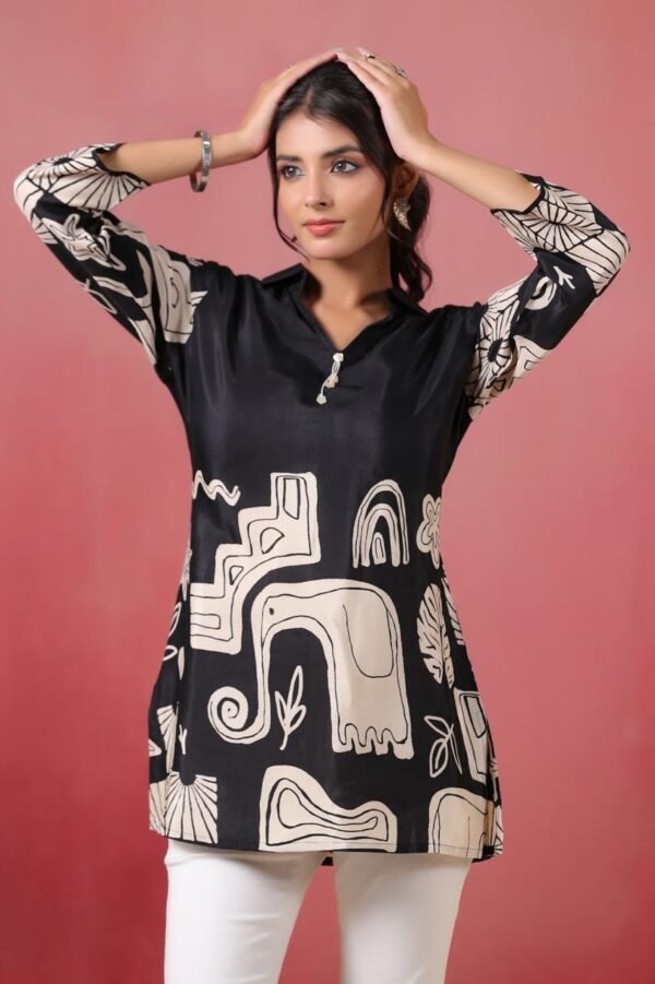 Natural Crepe Tunic with Placement Print