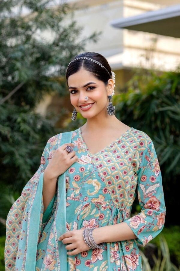 Noor Angrakha Pure Cotton Anarkali 3PC Set