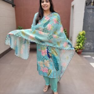 Tissue Linen Designer 3PC Set with Kantha Work