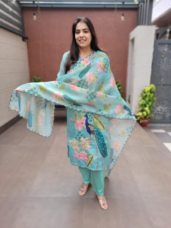 Tissue Linen Designer 3PC Set with Kantha Work