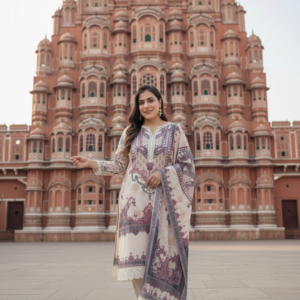 Pure Muslin Ivory Suit Set with Crochet Lace & Sequin Work