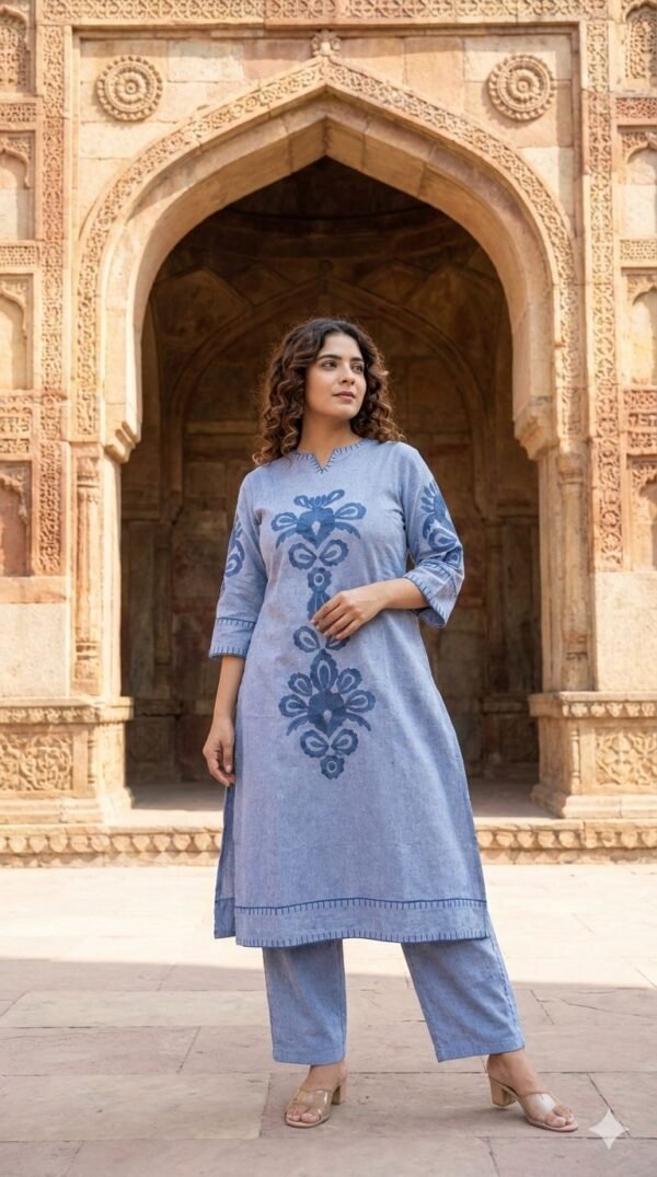 Yarn Dyed A-Line Cotton Set with Embroidery