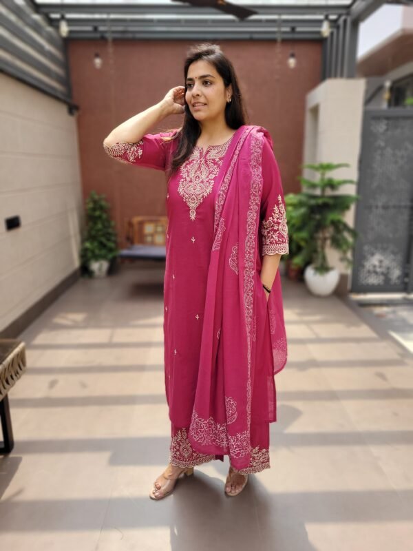 Embroidered Cotton 3PC Set with Handblock Dupatta