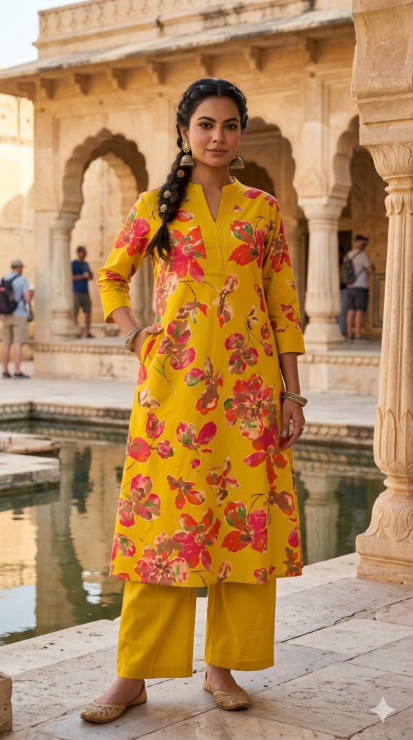 A-Line Cotton 2PC Set with Pintucks & Double Pockets