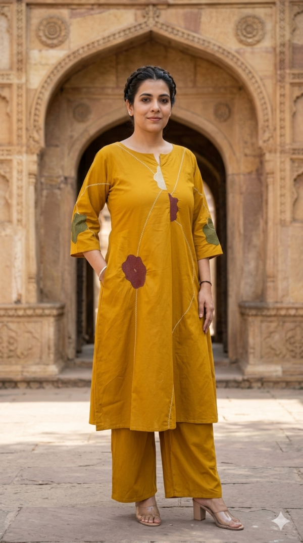 A-Line Cotton 2PC Set with Embroidered Panel