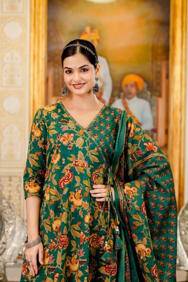 Angrakha Style Anarkali 3PC Suit Set in Pure Cotton with Badla Work