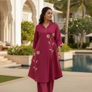 A-Line Cotton 2PC Set with Applique Work