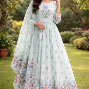 Mul Cotton Anarkali 3PC Set with Lace Detailing