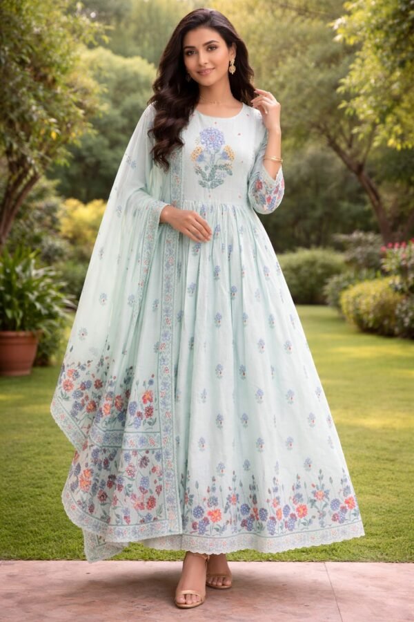 Mul Cotton Anarkali 3PC Set with Lace Detailing