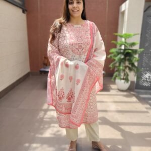 Linen 3PC Set with Handwork on Yoke