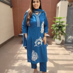 Embroidered Cotton 3PC Set with Panel Work