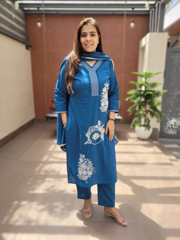 Embroidered Cotton 3PC Set with Panel Work