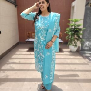 Kota Doriya 3PC Set with Embroidered Kurta & Dupatta