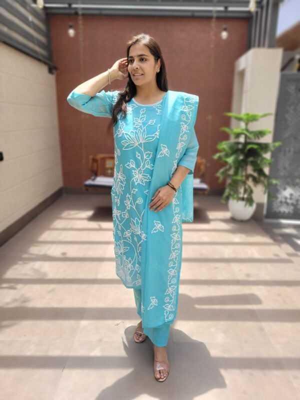 Kota Doriya 3PC Set with Embroidered Kurta & Dupatta