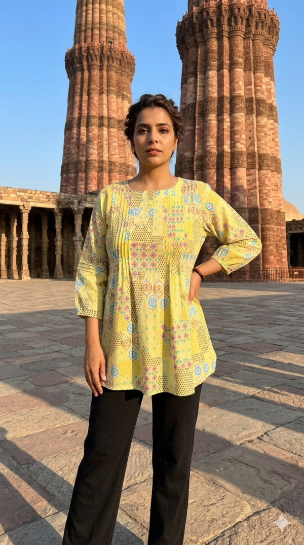 Tunic with Pintucks & Print