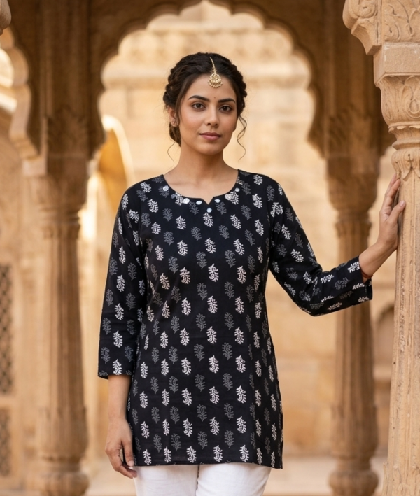 Pure Ajrakh Printed Mirror Work Tunic