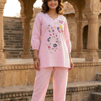 Cotton Dobby Co-Ord Set with Embroidered Top