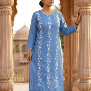 Denim Cotton 2PC Set with Handwork & Chikankari Palazzo