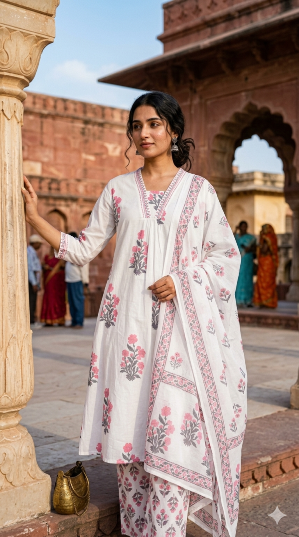 Cotton 3PC Set with Embroidered Neckline