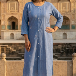 Denim Cotton 2PC Set with Handwork & Chikankari Palazzo