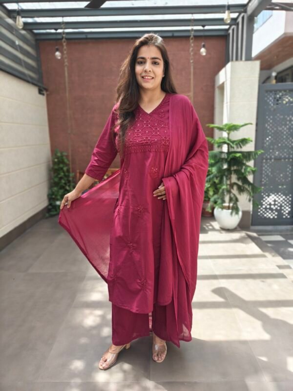 Angrakha Cotton 3PC Set with Embroidered Panel