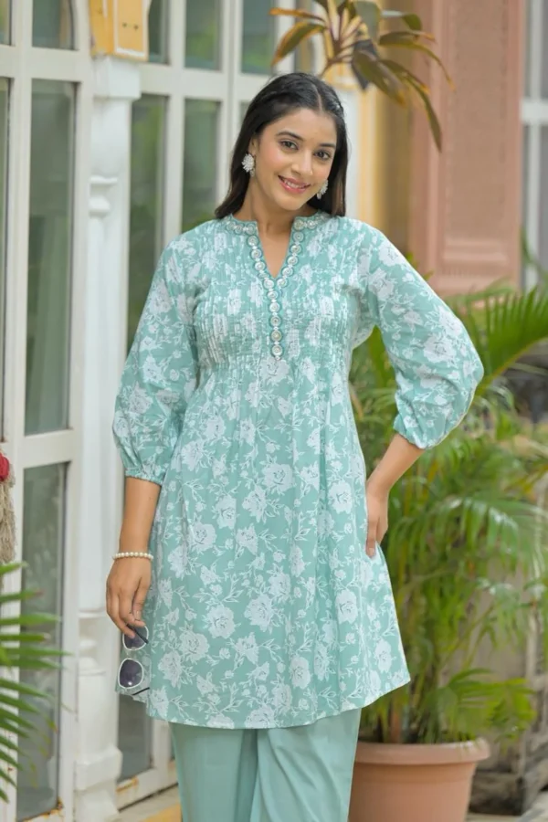 Cotton Co-ord Set with Pintucks & Embroidered Palazzo