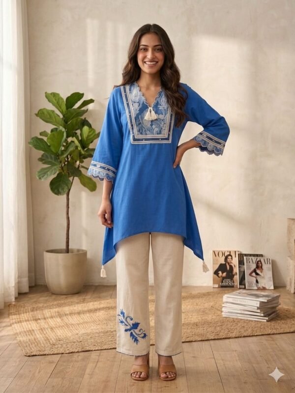 Rayon Co-ord Set with Applique & Lace Work
