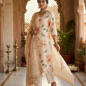 Linen 3PC Set with Handwork on Yoke